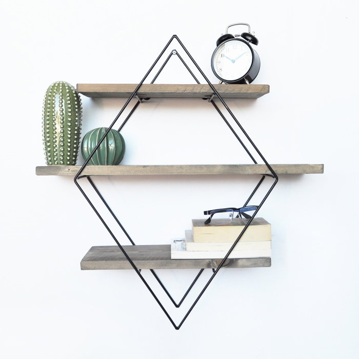 Hanah Home Wr007 Estantería Decorativa de Pared de Madera Nogal y Negro